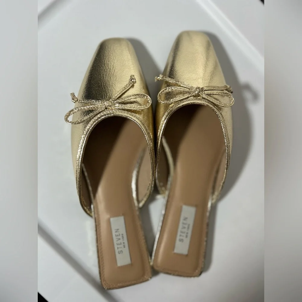 NWOT Steven by Steve Madden New York Gold Metallic Callandra Flat Mule Women’s 9 - Picture 3 of 7